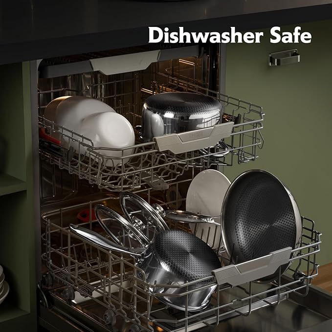 10-Inch Non Stick Frying Pans, Stainless Steel Skillet with Honey Design, Non Toxic Frying Pan with Cool-Touch Handle, Dishwasher Safe, Easy Use in the Kitchen