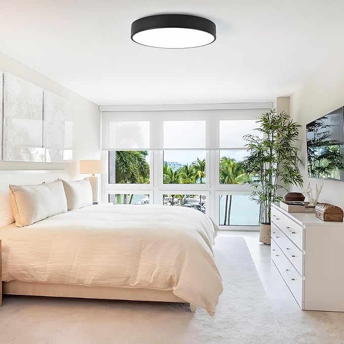 18“ Modern Flush Mount Ceiling Light, 4-Lights Round Black Ceiling Light Fixtures, Minimalistic Ceiling Lamp Acrylic Shade Lighting Fixture for Bedroom Living Room Laundry Room Foyer Hallway