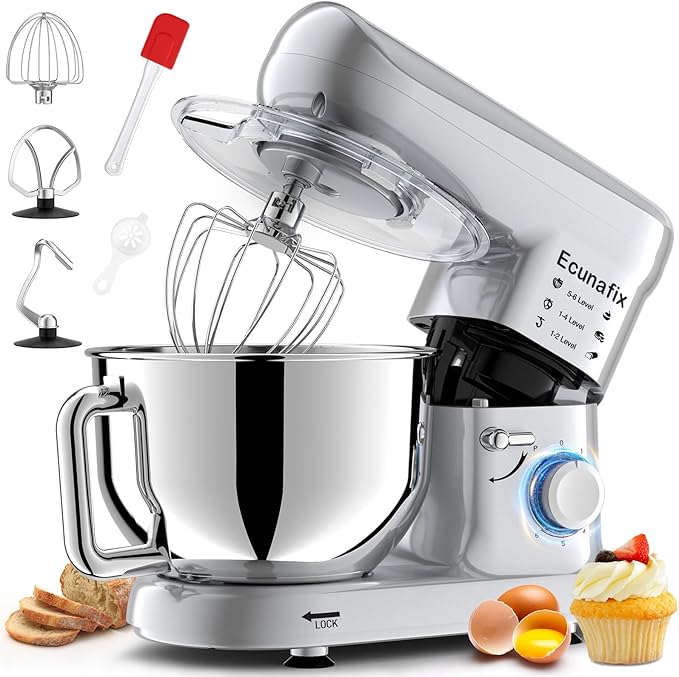 Kitchen Stand Mixer, 6.5Qt Household Stand Mixers, 660W 6+P Speed Tilt-Head Electric Dough Mixer, Food Mixers for Daily Use with Dough Hooks, Whisk, Beater
