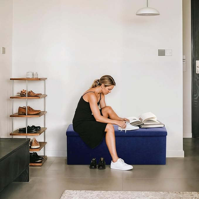 Storage Ottoman Bench, 43 Inch Ottoman Foot Rest, End of Bed Bench, Storage Chest, Load 700 lb, for Living Room, Bedroom, Entryway, Navy Blue