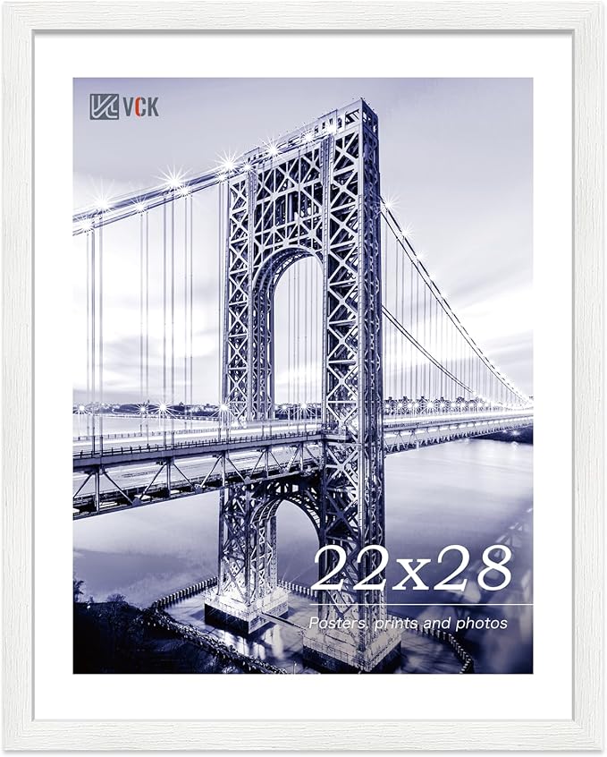 VCK 22x28 Poster Frame- White, Textured Exclusive Solid Wood Picture Frames - Wall Hanging