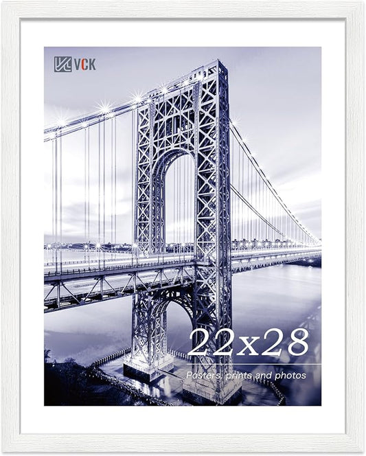 VCK 22x28 Poster Frame- White, Textured Exclusive Solid Wood Picture Frames - Wall Hanging