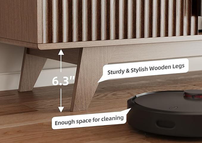 Claiks Mid-Century Modern TV Stand for 65 inch TV, Wood Fluted TV Stand with Storage and Adjustable Shelves, Low Profile TV Console for Living Room, Walnut