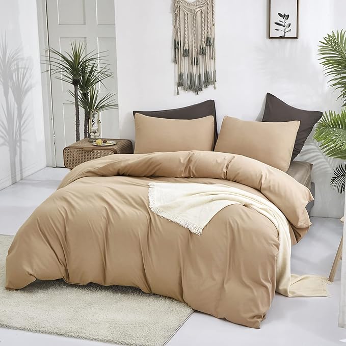Cottonight Champagne Comforter Set Twin Khaki Bedding Set Full Solid Golden Color Blanket Quilts Soft Simple Breathable Modern Fashion Comforter Set for Women Men