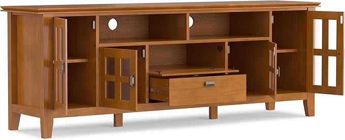 SIMPLIHOME Artisan SOLID WOOD 72 inch Wide Transitional TV Media Stand in Honey Brown For TVs up to 80 inches for the Living Room and Entertainment Center