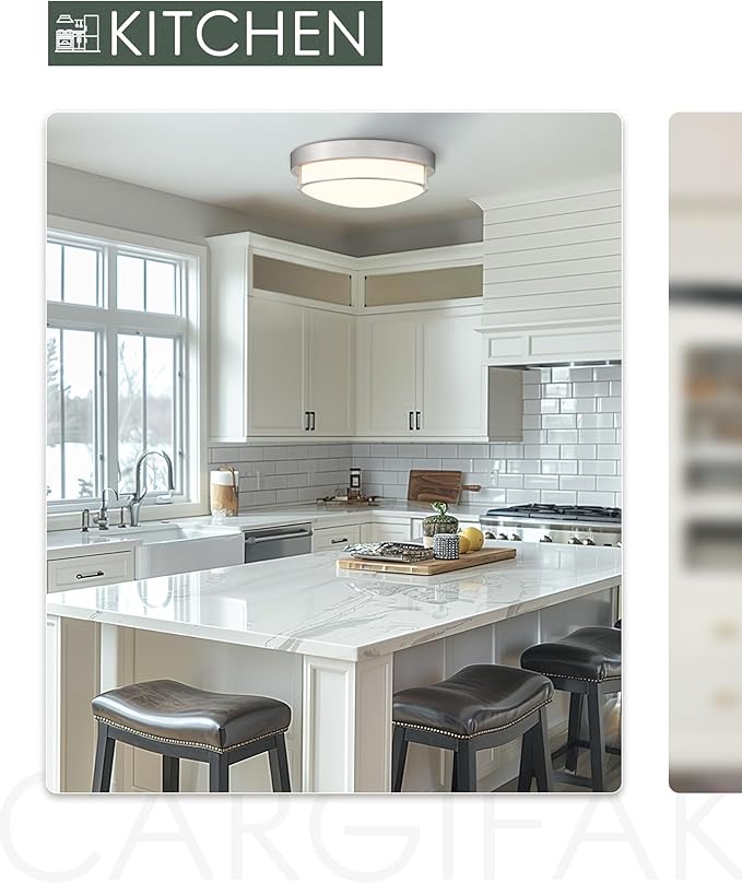 Close to Ceiling Light Fixtures, Bushed Nickel Farmhouse Ceiling Light with 2 Light for Laundry Kitchen Bedroom Bathroom, 4822-BN