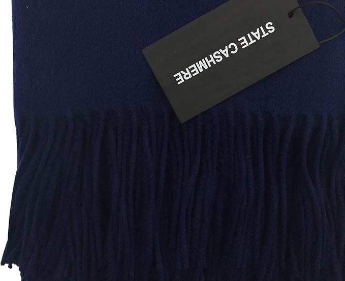 State Cashmere Home Throw Blanket with Decorative Fringe 100% Pure Cashmere Ultra Soft Accent Blanket for Couch, Sofa & Bed (Navy, 60"x50")
