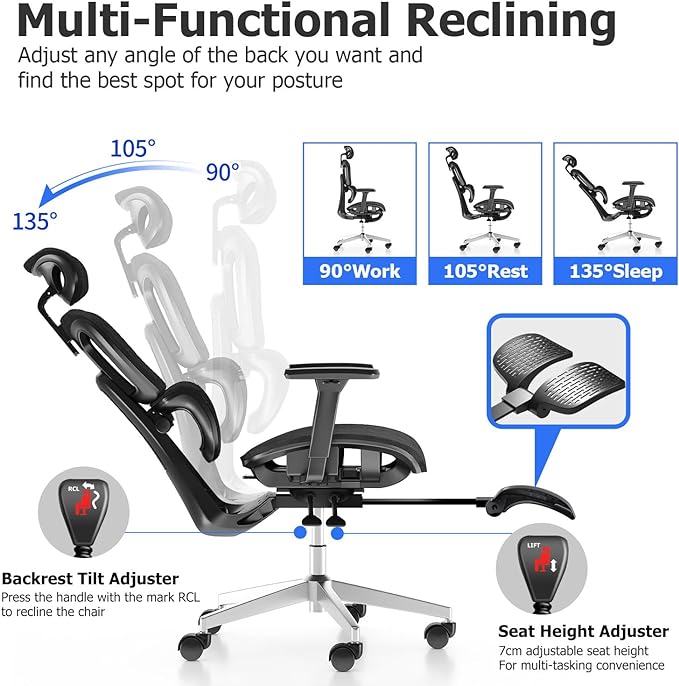 Ergonomic Mesh Office Chair with 3D Adjustable Armrest,Plastic Frame High Back Desk Computer Chair Ergo3d Ergonomic Office Chair with Wheels for Home & Office Black