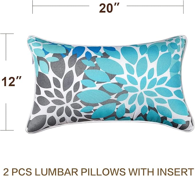 JMGBird Outdoor Lumbar Pillows Waterproof Set of 2 Outdoor Pillows with Insert Included 12×20 Inch Outdoor Pillow for Patio Furniture