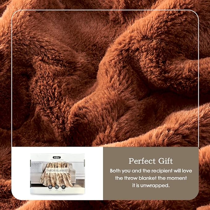 Krifey Oversized Faux Fur Blanket, Super Soft Cozy Blanket, Luxury Fluffy Throw Blanket Fuzzy Bed Throw, Plush for Women, Camel 60" x 80"