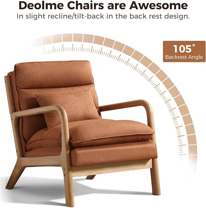 Phoenix Home Accent Chair Set of 2 Mid Century Lounge Chair PU Leather, Upholstered Reading Armchair with Lumbar Pillow & Solid Wood Frame for Office, Living Room Bedroom, Balcony, Brown