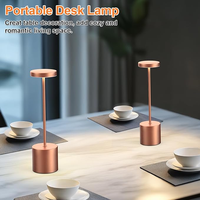 Rechargeable Table Lamp –Outdoor Touch Cordless Desk Lamps, 5000mAh Battery Operated Lamp with 3-Color Dimmable Light, Portable LED Lamp for Bedroom, Dining Room, Patio, Outdoor (Rose Gold)