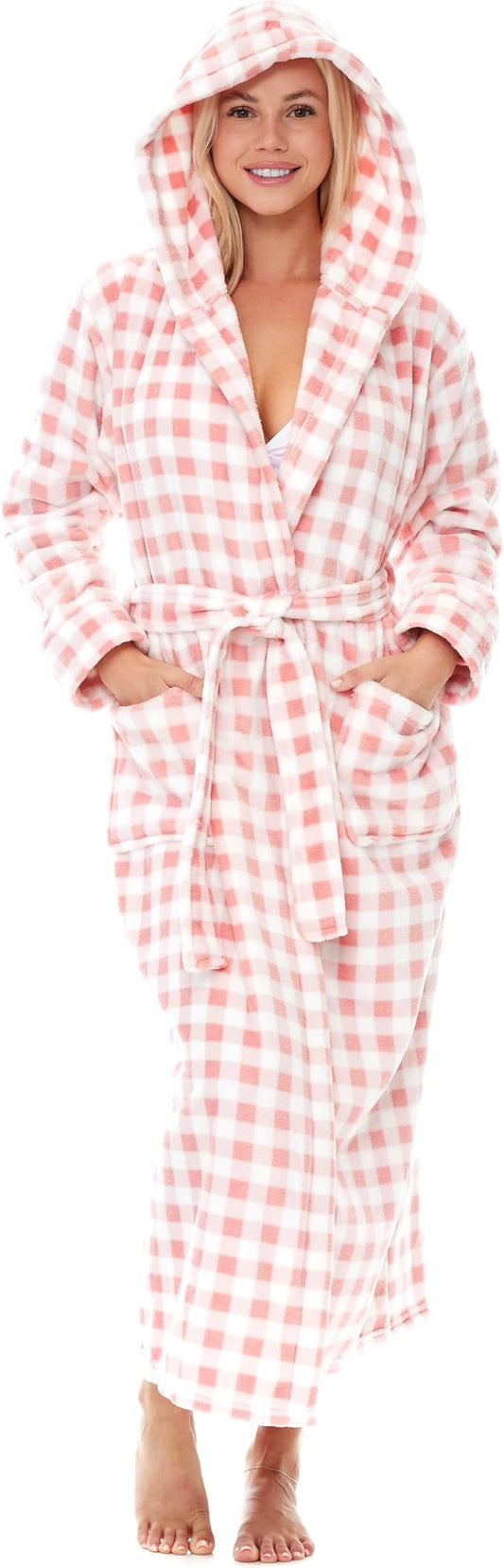 Alexander Del Rossa Womens Robe, Long Plush Bathrobe with Hood, Hooded Robes for Women Plus Size Bath Robe