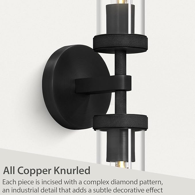 Black Bathroom Vanity Wall Sconces 2-Light Glass Tube Wall Sconce 21in Horizontal or Vertical Linear Wall Sconces Black Vanity Light Indoor Wall Sconce E26 Bulb Included