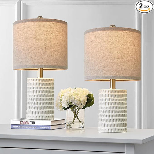 PORTRES 18.25" Modern Accent Ceramic Table Lamp Set of 2 for Bedroom White Desk Decor Bedside Lamps for Living Room Study Room Office Dorm Farmhouse Nightstand Lamp End Table Lamps