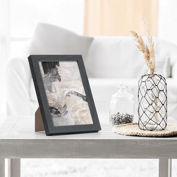 Axeman Solid Oak Black Photo Frame - 5x7 Picture Frame With Mat For 4x6 - Hanging Hardware Included