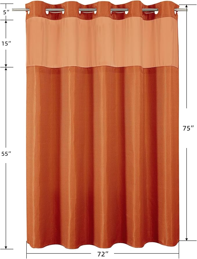 No Hook Shower Curtain with Snap in Fabric Liner, Waffle Weave Heavy Duty Thick Shower Curtains with Mesh Top Window, Hotel Style Waterproof Bathroom Curtain Set, 72 x 75 Inch, Burnt Orange