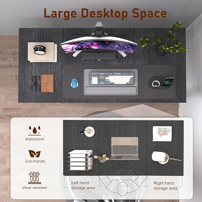 47'' Computer Desk with Deeper Desktop, Home Office Desk Workstation with Sturdy Metal Frame, Modern Simple Desk for Gaming Studying Writing, Black