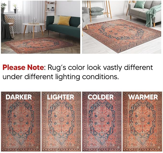 Keen Home Design 9x12 Rug - Machine Washable Area Rug with Non-Slip Backing, Ideal for Living Room, Dining Room, Bedroom - Vintage, Easy Clean, Durable, Low Pile Rug - (9' x 12')