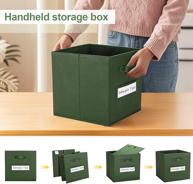 artsdi 11x11 storage cube bins (Set of 10) Foldable Fabric storage cubes with 10 Labels Window Cards & a Pen,11 inch cube storage bin,Closet Organizers for Shelves,Cubby Organizer Boxes,Dark Green
