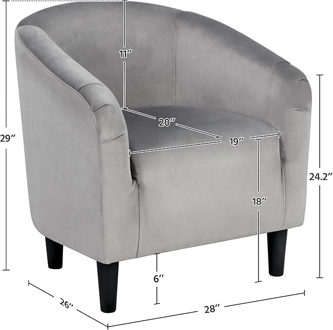 Yaheetech Living Room Chair, Velvet Accent Upholstered Barrel Sitting Chair with Armrest and Low Back for Bedroom, Grey