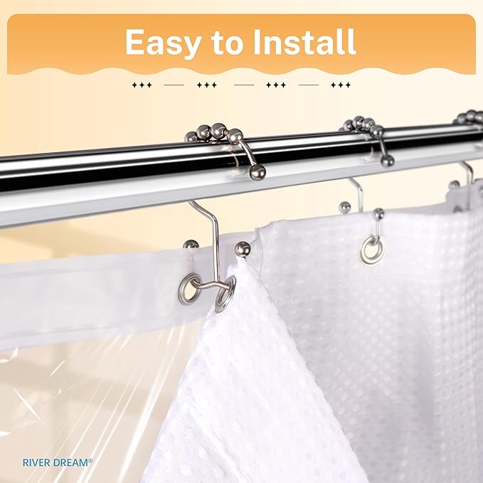 River Dream Waffle 3 in 1 Shower Curtain Set, White Fabric Shower Curtain and Clear Liner Set with Double Sided Hooks, Waterproof, 72" W*72" H