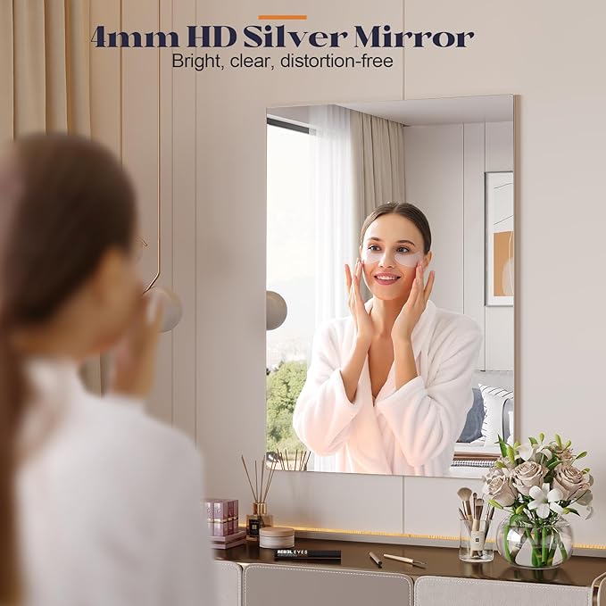 Frameless Mirror, 24"x36" Bathroom Mirrors for Over Sink, Large Tempered Glass Square Vanity Mirror, Wall Mirror for Living Room, Bedroom, Entryway, Gym, Yoga