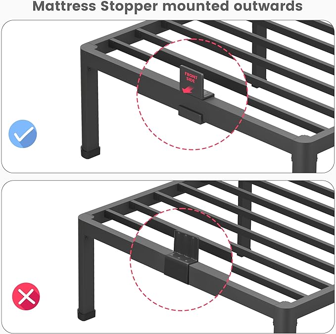 King Size Bed Frame - 14 Inches Heavy Duty Metal Platform Bed Frame No Box Spring Needed, Easy Assembly, Noise Free Bedframes Include Mattress Slide Stopper