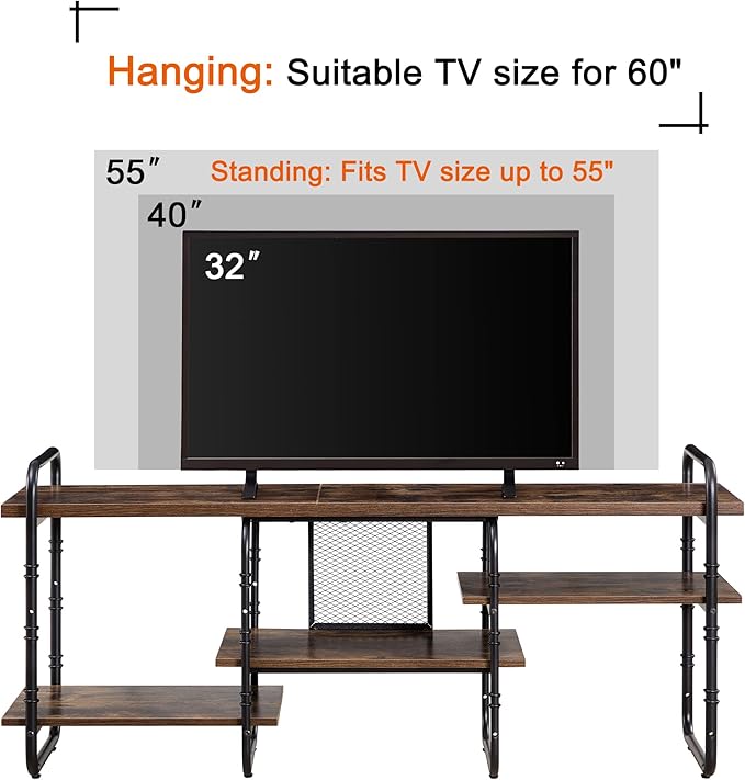 VECELO TV Stands up to 55 Inch,Entertainment Center/Media Console Table with Adjustable Storage Shelves for Living Room/Bedroom,