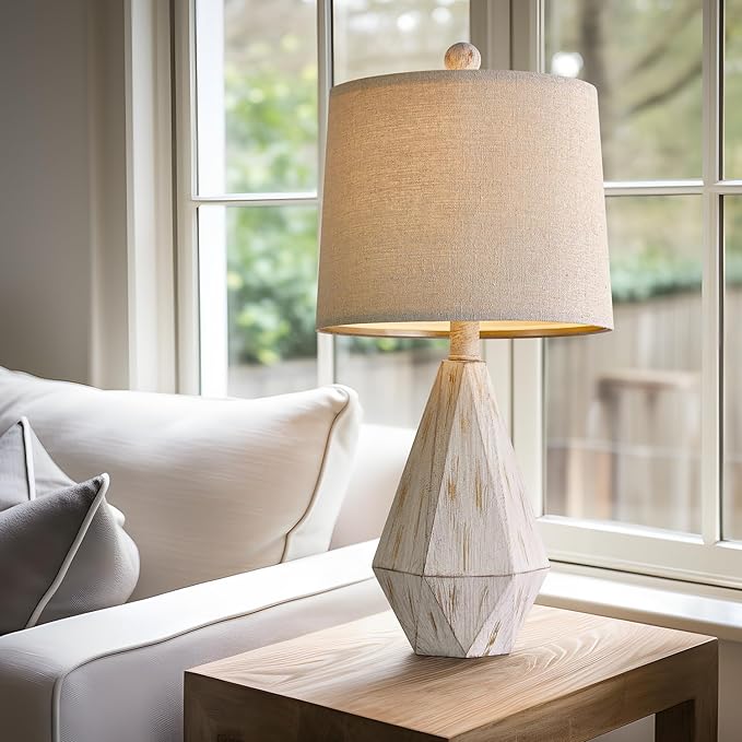 PoKat 20.25" Rustic Table Lamp Set of 2 for Bedroom Living Room Vintage Retro Traditional Nightstand Bedside Lamps Kids Room Study Room Office with Linen Shade, Suitable for Small Place