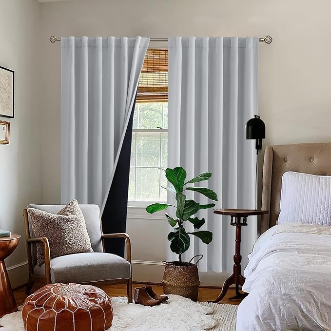 BGment Light Grey 100% Blackout Curtains 72 Inches Long with Black Liner, Rod Pocket and Back Tab Double Layer Full Room Darkening Thermal Window Curtains for Bedroom, 2 Panels, Each 52 x 72 Inch