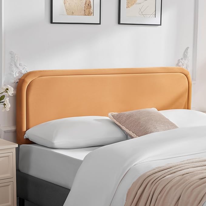 Velvet Fabric Headboard for King Size Bed, Upholstered King Headboard Only, Dorm Headboards from 41” to 49” Height, Sturdy and Durable Solid Wood Bed Head Board, Orange