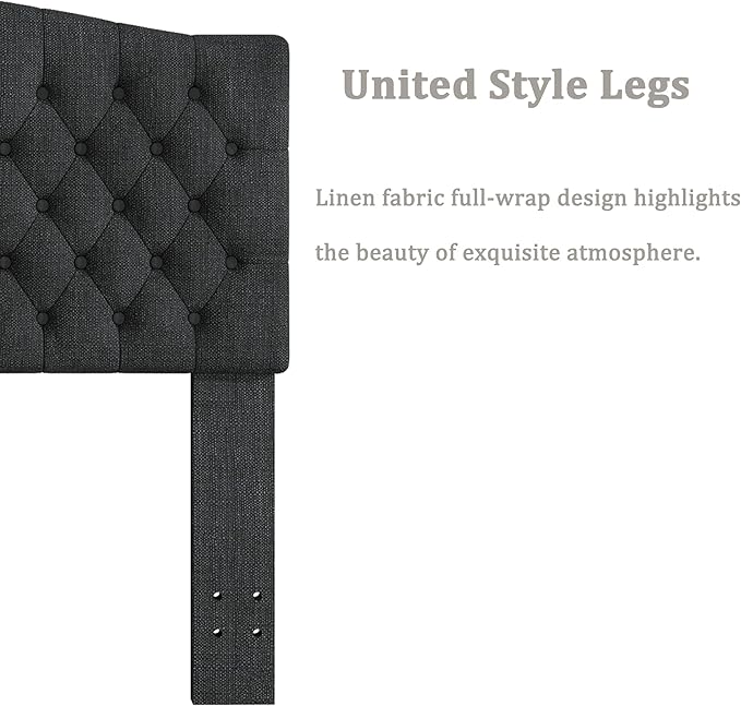 Queen Headboard Only, Upholstered Headboard for Adjustable Bed Linen Tufted Queen/Full Size Wall Mounted Head Board with Solid Wood Legs Head Board, Dark Gray
