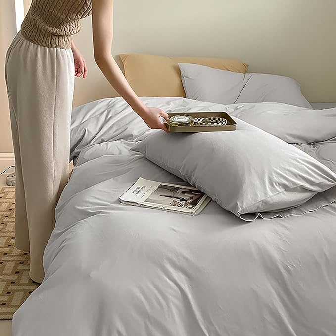 Luxlovery Silver Grey Comforter Set California King Light Grey Bedding Comforter Set Cal King Size Women Men Light Gray Bedding Set Soft Solid Men Women Bedding Set Comforter Cal King
