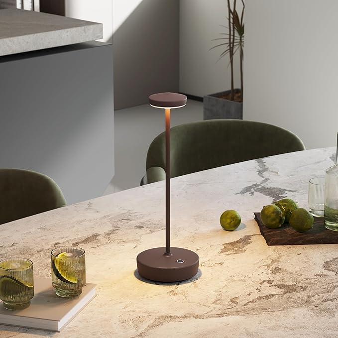 Cordless Table Lamp Rechargeable 2Pack - LED Battery Table Light with 3 Color Temperatures, Stepless Dimming, Waterproof Aluminum for Indoor Outdoor, Patio, Restaurant, Dinner (Rust)