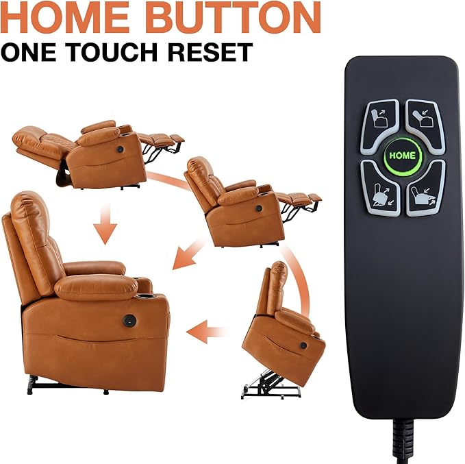 Dual Motor Power Lift Recliner Chairs with Heat and Massage for Elderly, Leather Recliners with Extented Footrest,Infinite Position Lift Chair with Cupholder,USB & Type C Ports(Light Brown)