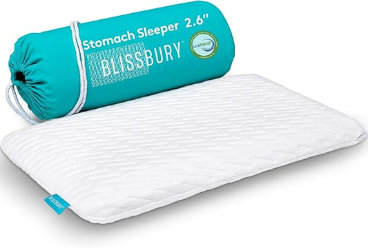 BLISSBURY Stomach Sleeping Pillow – Ultra Thin 2.6" Memory Foam for Neck and Cervical Support | Flat Pillow for Belly Sleeper | Low Loft Design for Comfort and Better Sleep
