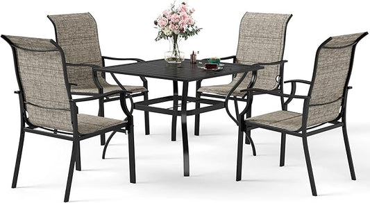 5 Piece Patio Dining Set for 4, Outdoor Table and Chairs Set with Square Patio Dining Table(1.57" Hole) & 4 Textilene Patio Dining Chairs, Outdoor Dining Table Set for Deck Backyard
