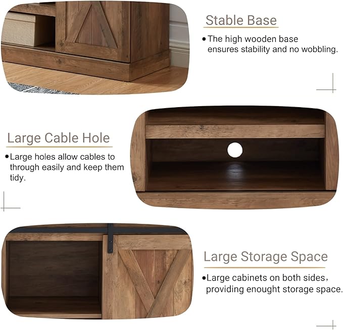 Farmhouse Sliding Barn Door TV Stand for TV up to 65 Inch Media Console Table Storage Cabinet Wood Entertainment Center Ranch Rustic Style Rustic Oak