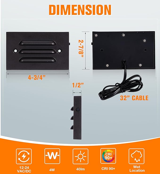 CLOUDY BAY 5CCT 12V 4W Low Voltage LED Step Light with Horizontal Louvered Faceplate for Steps Decks Stairs,Outdoor Stair Lights,Wet Locations,6 Pack,Oil Rubbed Bronze