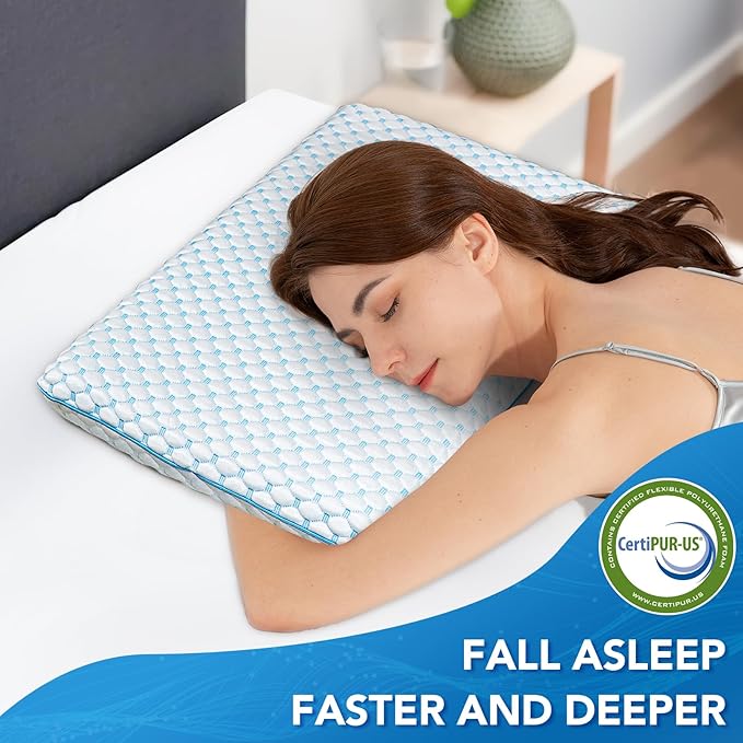 Cooling Gel Flat Pillow for Stomach and Back Sleepers,MAX Cool++ for Back Stomach Sleepers, Ultra Thin Pillow 2.75" H,Flat Pillows for Sleeping Thin Memory Foam Pillows with Washable Cover