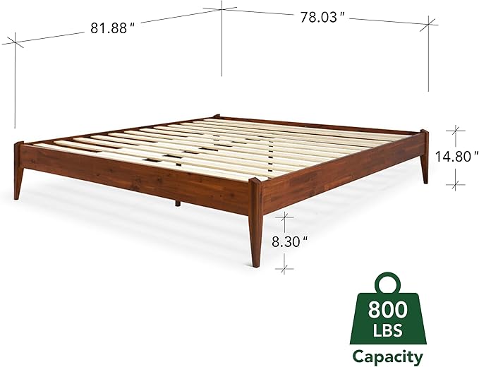 Bme Dinkee King Bed Frame Wood 15 Inch - Solid Wood Platform Bed Frame - Japanese Joinery Bed - Modern & Minimalist Style - Wood Slat Support - Easy Assembly - No Box Spring Needed - Chocolate