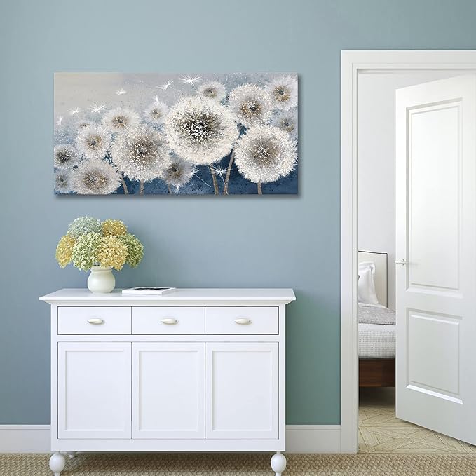 Pogusmavi Wall Decor Living Room - Wall-Art for Living Room, Canvas Art/Pictures for Bedroom | Blue Dandelion 24x48 inches Large Wall Art