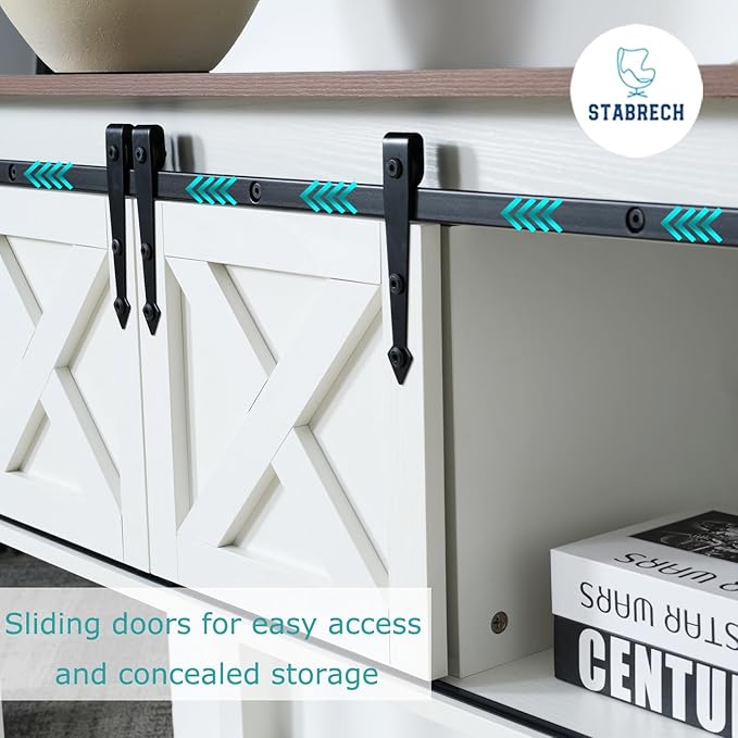 White Farmhouse Console Table for Entryway, Sofa Table with Storage Shelf, Hallway Tables with Sliding Barn Doors, Entry Tables for Foyer, Living Room