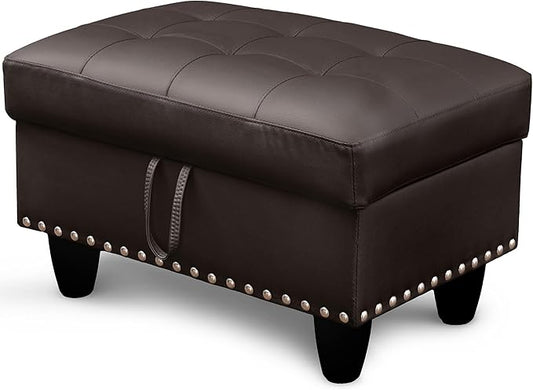 Ottoman Rectangular Storage Ottoman Bench, Faux Leather Footrest, Coffee Table, Stool Footstool with Hinged Lid for Living Room, Bedroom, Entryway, Brown, 28.5"x19"x17.5"