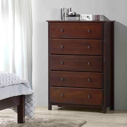 Grain Wood Furniture Shaker 5-Drawer Chest, Solid Wood with a Cherry Finish