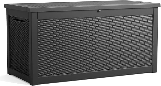 Vixzen 260 Gallon Resin Deck Box, Lockable Outdoor Storage Box for Patio Cushions Storage Furniture,Garden Tools, Pool Supplies, Weatherproof and UV Resistant- Black