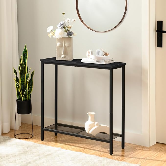 HOOBRO 29.5" Narrow Console Table, Small Entryway Table with Shelf, 2 Tier Thin Sofa Table, Behind Couch Table, Side Table, for Hallway, Living Room, Bedroom, Black BB74XG01