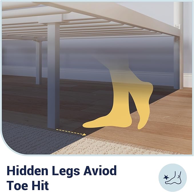 Allewie 14 Inch Full Size Metal Platform Bed Frame with Headboard and Footboard, Underbed Storage, Strong Metal Slats Support, Mattress Foundation, No Box Spring Needed, Easy Assembly, White