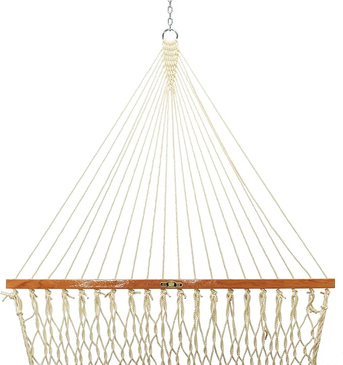 Original Pawleys Island Single Oatmeal DURACORD Rope Hammock with Free Extension Chains & Tree Hooks, Handcrafted in The USA, Accommodates 1 Person, 450 LB Weight Capacity, 12 ft. x 50 in.